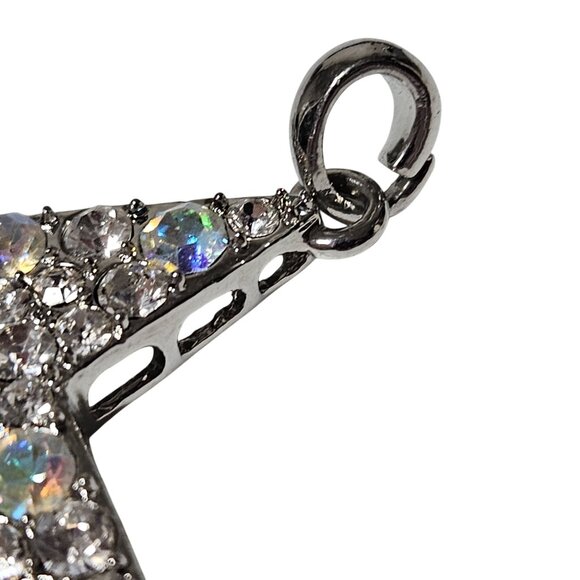 Retro Silver Star Pendant Iridescent Rhinestones 80s 90s Fashion Jewelry DIY - Picture 4 of 5